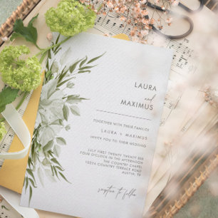 White Floral Greenery Wedding All In One Uitnodiging