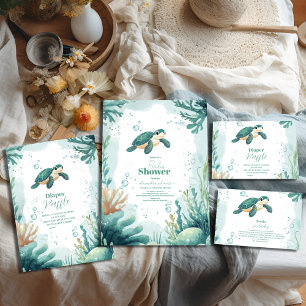 Baby shower Zee Schildpad Waterverf Boeken voor Ba Informatiekaartje