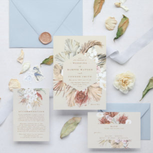 Cream Pampas Dried Grass Floral Oerwoud Wedding Kaart