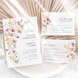 Verfijnd Boho Weide Wildebloemen Huwelijksuitnodig Kaart