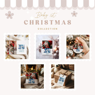 Blauwe Sneeuwman Eerste Kerstmis Ronde Sticker