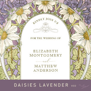 Lavender Marguerite Daisy Wedding Art Nouveau Kaart