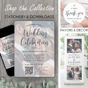 Elke Tekst Trendy Lettertype & Foto QR RSVP Trouwf Kaart