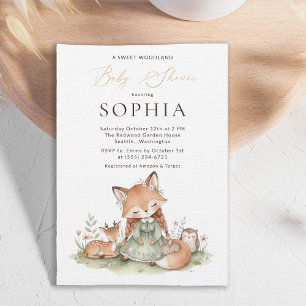 Woodland Vos Meisje Baby Shower Displaykaart Informatiekaartje