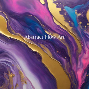 Abstracte Flow Art-Blue Paarse Roze en Goud- Papieren Bordje