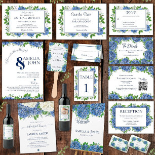 Hortensia Waterverf Monogram Huwelijksuitnodiginge