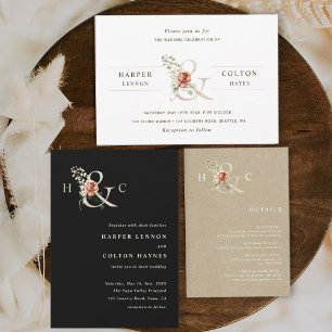 Floral Ampersand Elegant Waterverf Wedding Kaart