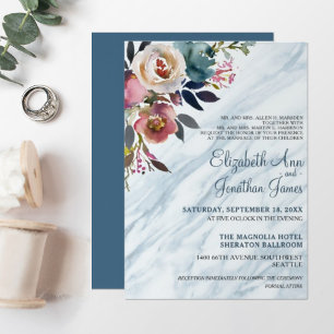 Formele Elegant Dusty Blue Marble Wedding Kaart