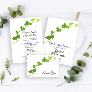 Groen Engels Ivy Vine Wedding All In One Uitnodiging