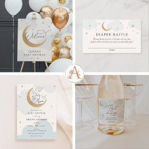 Over het Gold Moon Blue Baby shower Folie Uitnodiging