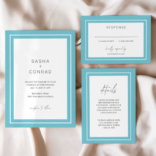 Sasha Aqua Modern Wedding RSVP Kaartje