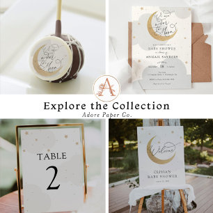 Loved to the Moon en Back Neutral Baby shower Kaart