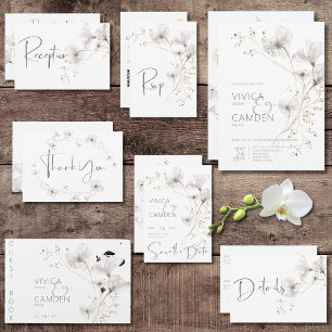 Delicate Modern White Grey & Gold Floral Wedding Save The Date