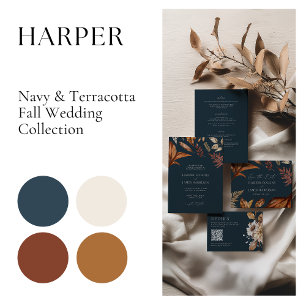 Moderne Marine Terracotta Bloemen Boho Herfst Brui Kaart