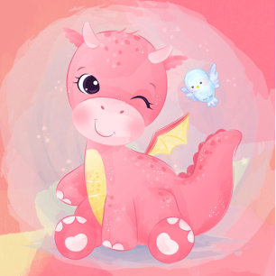 Cute Pink and Yellow Dinosaur Girl Baby shower Kaart