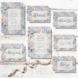 Blauw en wit bijtend Floral Gold Lijst Wit Save The Date