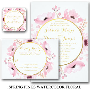 Spring Pinks Waterverf Floral Wedding Collectie All In One Uitnodiging