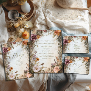 Art Nouveau Victoriaans Royal Floral Wedding RSVP Kaartje