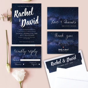 Onder de Stars Blue Night Sky Typography Wedding Save The Date