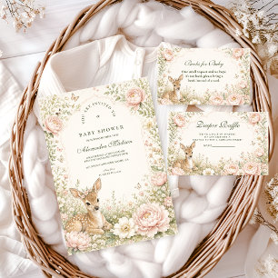 Elegante Bloemende Herten Botanische Baby Shower Kaart