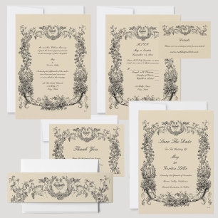Vintage Barok Rococo Rand met Harten RSVP Kaart