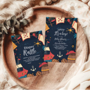 Navy Blue Nautical Pirate Baby Show Diapper Raffle Informatiekaartje