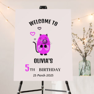 Uitnodiging met cute paarse kat