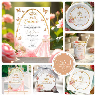 Bilingual Pink Blush Gown Quinceanera Uitnodiging