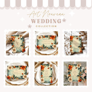 Fancy bloemen bruiloft art nouveau bedankkaart