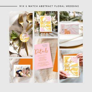 Groovy moderne maisy floral yellow & roze bruiloft kaart