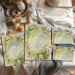 Nouveau Daisies Ivoor Green Wedding Save The Date