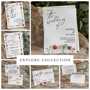 Elegant Typography Waterverf Wildflower Wedding Kaart