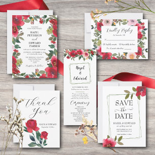 Elegante Waterverf Red Rose Floral Save the Date Kaart