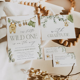 Wild One   Neutral Boho Safari Baby shower Kaart