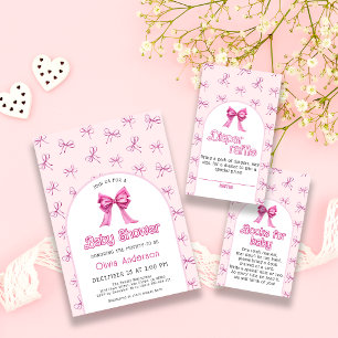 Elegant Roze Bow Trendy Baby shower Invitation Kaart