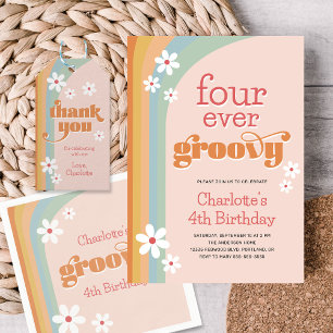 Groovy Witte Daisies Meisje's 4e Verjaardagsfeestj Servet