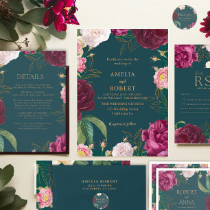 Gold & Emerald Green Floral Wedding Ronde Sticker