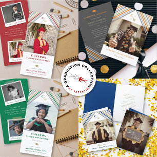 Modern Gold Grey Diagonal Stripes Photo Afstuderen Aankondiging