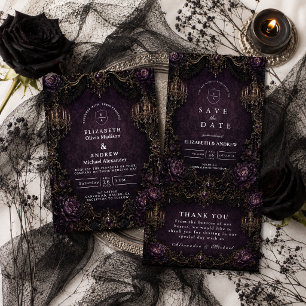 Elegante Paarse Goth Huwelijk Bedankkaart