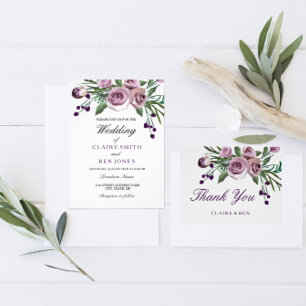 Romantisch Paars Roos Wedding Vow Renewal Invite Kaart