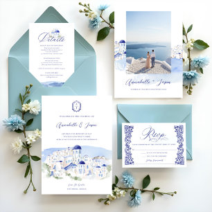 Griekenland Bruiloft Bedankt Script Monogram Foto Kaart