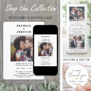 QR RSVP All-in-One Chic Typewriter 2 foto bruiloft Kaart