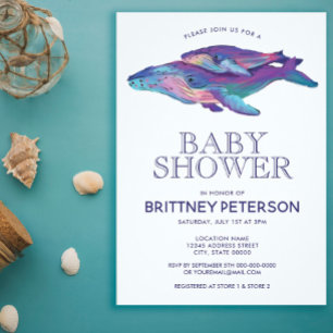 Waterverf Whale Boy's Baby shower Uitnodiging