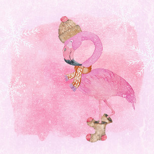 Cute Pink Kerstwinter Flamingo Bird Feestdagenkaart