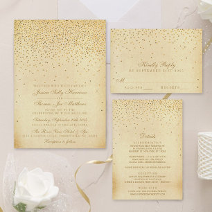 Elegant Vintage Glam Confetti Wedding Real Folie Uitnodiging