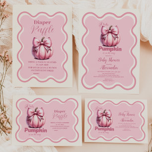 Roze Pumpkin Bow Girl Baby shower Raffle Diapper Informatiekaartje