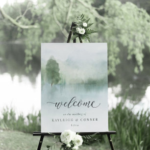 Elegant Waterverf Lake and Trees Wedding Invitati Kaart