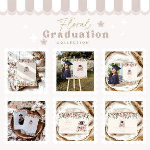 Pink Floral Graduation Party Kaart