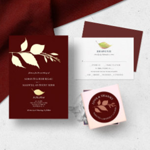 Minimalistisch Elegant Maroon Wedding Folie Uitnodiging