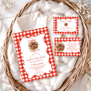 Rode Gingham Meatball Luier Raffle Informatiekaartje